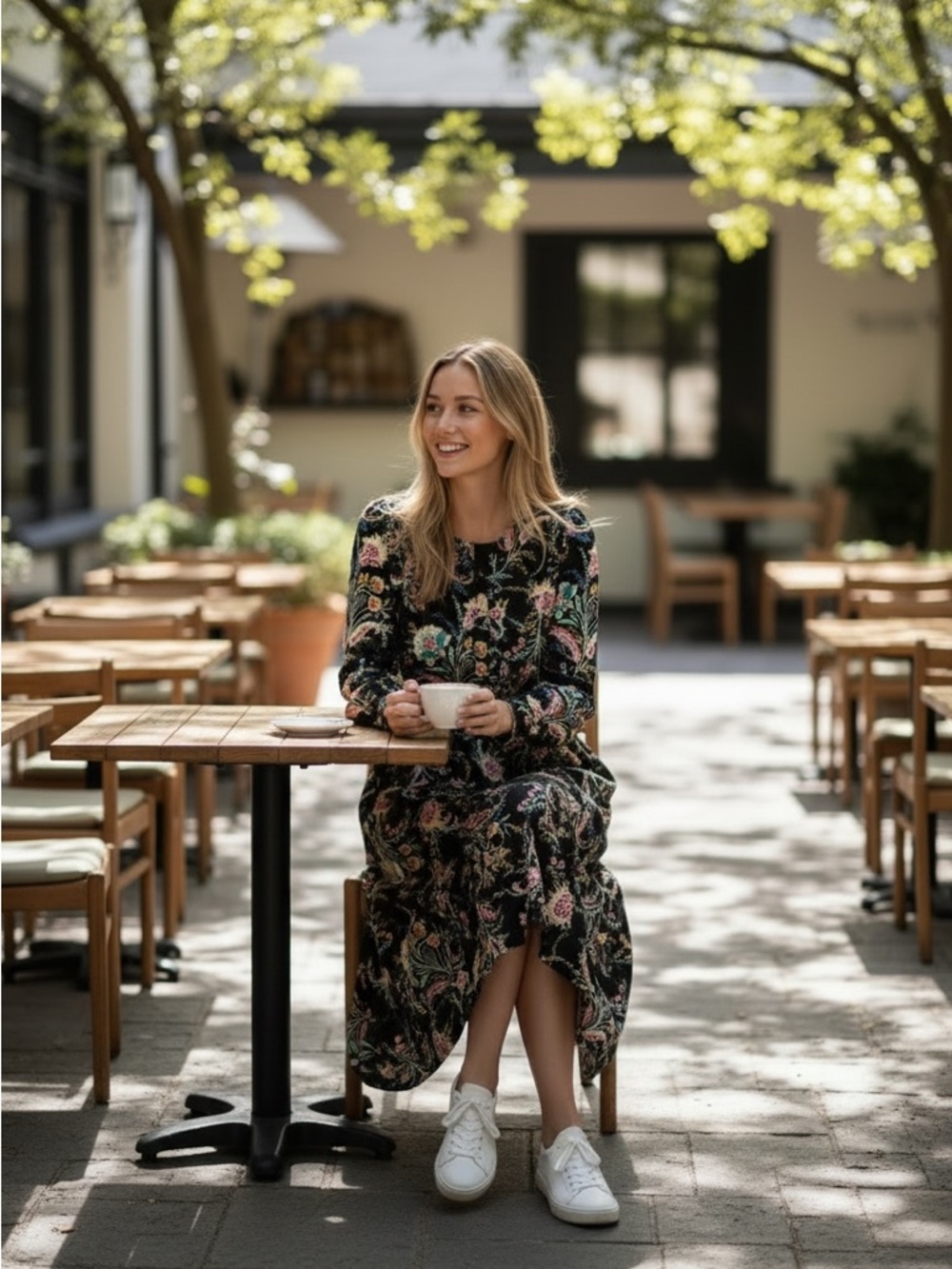 LOFT Black Floral Maxi Dress with Multicolor Botanical Print
